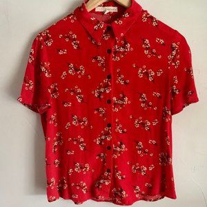 Rewind Red Floral Button Down Top - Size Small
